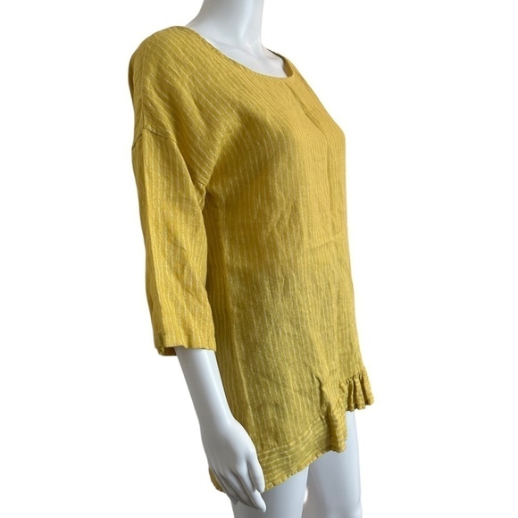 NEW Lungo L'Arno PURO LINO Linen Women's Size Medium Mustard Striped Tunic Top - Picture 3 of 16